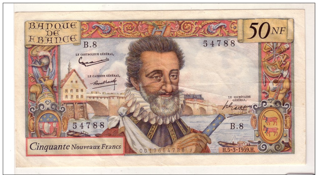 50 Fr.  Henri  IV.   5. 3.1959.   Envoi  Gratuit  En  France ... !!! - 50 NF 1959-1961 ''Henri IV''