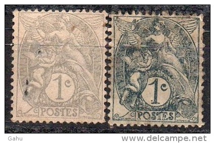 France ; 1900  ; N° Y:  107 X 2   ;   Ob  ;  2 Teintes "Blanc"   ; ; Cote Y  : 1.30   E. - 1900-29 Blanc