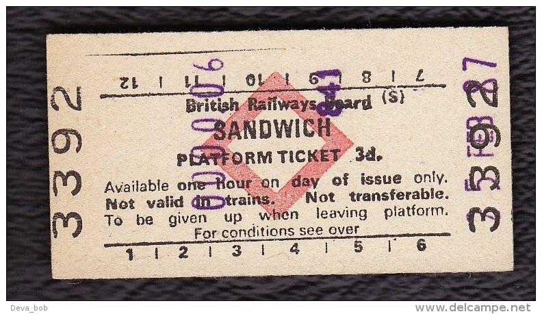 Railway Platform Ticket SANDWICH BRB(S) Red Diamond Edmondson - Europa