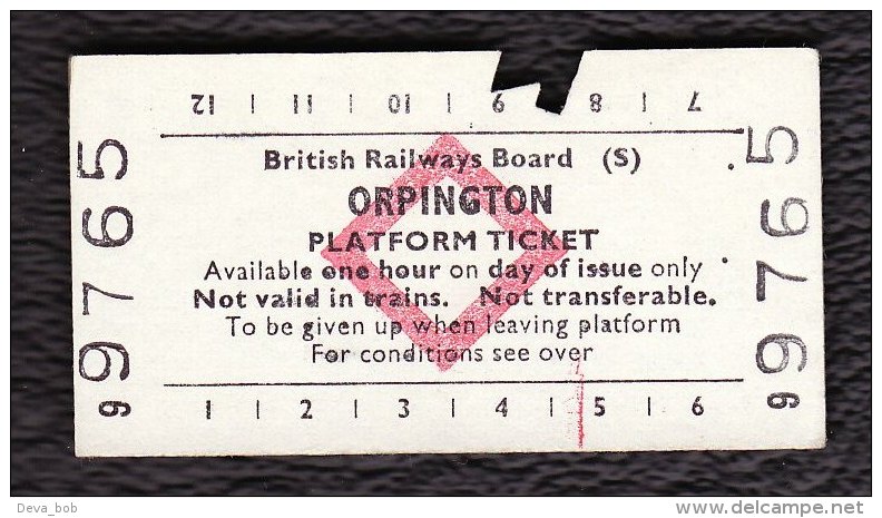 Railway Platform Ticket ORPINGTON BRB(S) Red Diamond Edmondson - Europa