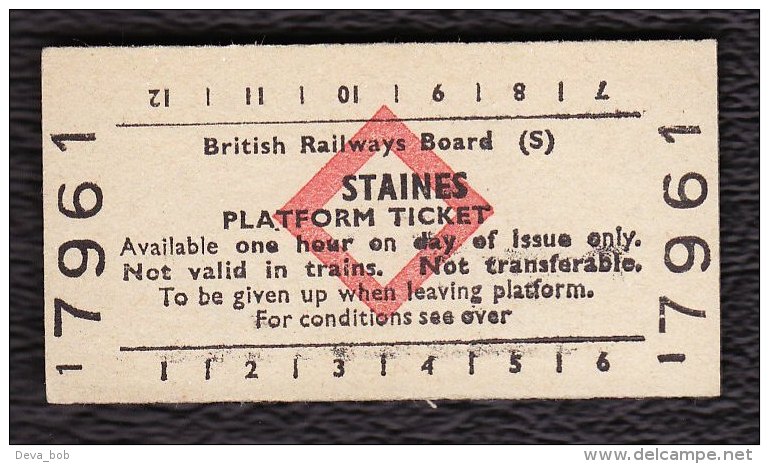 Railway Platform Ticket STAINES BRB(S) Red Diamond Edmondson - Europa