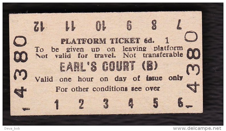 Railway Platform Ticket EARL'S COURT (B) London Transport Edmondson - Europa
