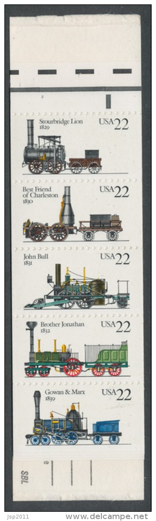 USA 1987 Scott  # 2362-2366a. Locomotives, MNH (**). Booklet BC38 - 1981-...