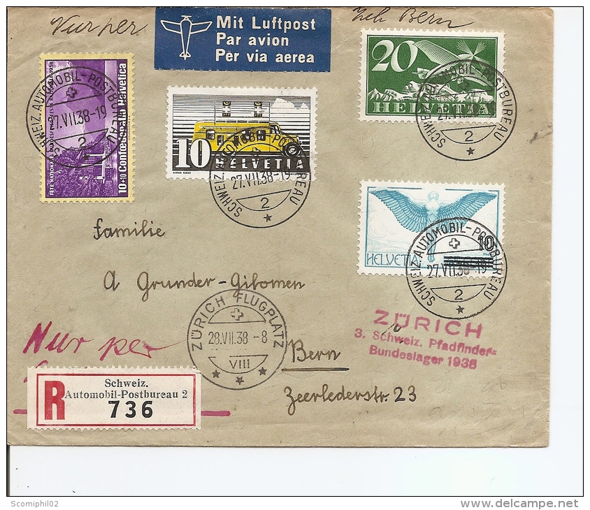 Suisse ( Lettre Recommandée Par Avion  De Zurich Vers Berne De 1938 à Voir) - Lettres & Documents