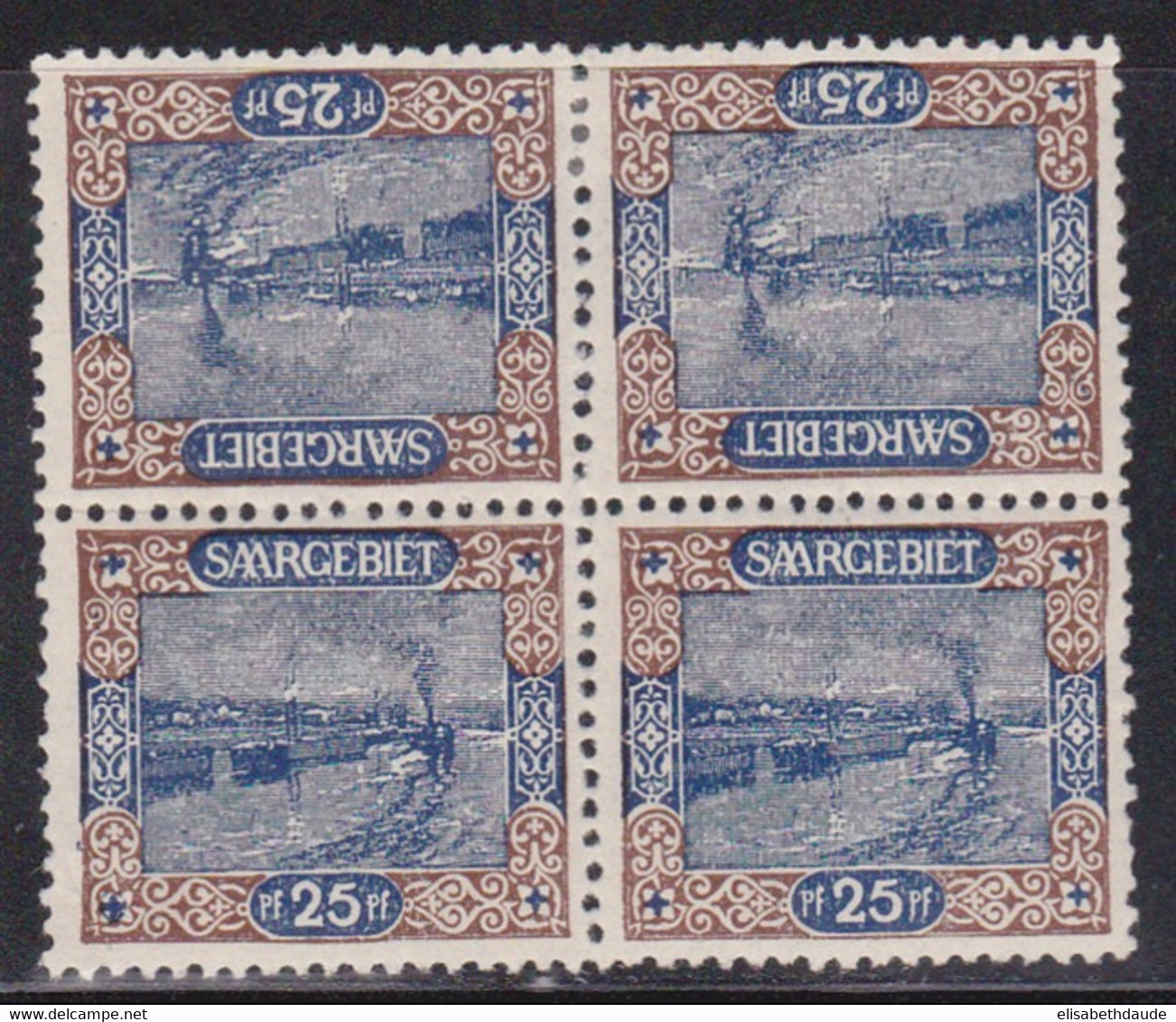 SAAR / SARRE - 1921 - YVERT N° 56c BLOC De 4 * Dont 2 TETE-BECHE - COTE = 80 + EUROS - Nuovi