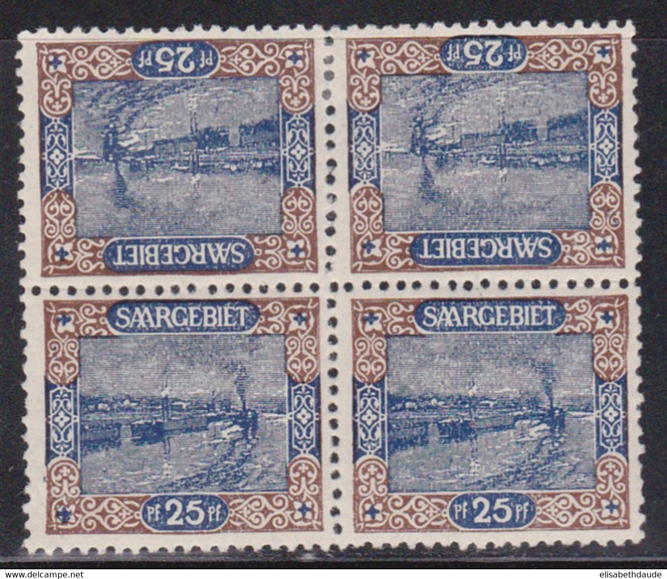 SAAR / SARRE - 1921 - YVERT N° 56c BLOC De 4 * Dont 2 TETE-BECHE - COTE = 80 + EUROS - Ungebraucht