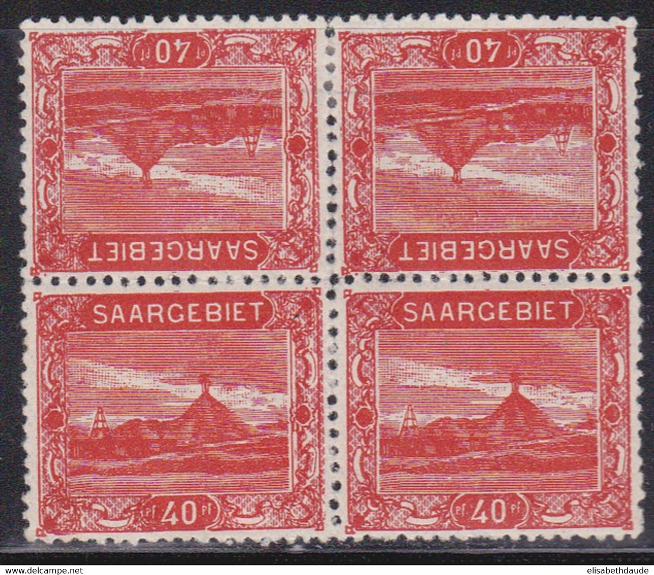 SAAR / SARRE - 1921 - YVERT N° 58a BLOC De 4 * Dont 2 TETE-BECHE - COTE = 130 + EUROS - Unused Stamps