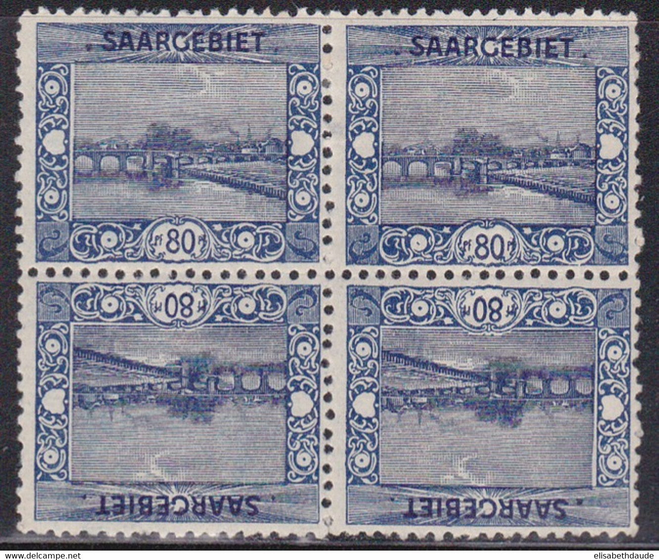 SAAR / SARRE - 1921 - YVERT N° 61a BLOC De 4 * Dont 2 TETE-BECHE - COTE = 170 + EUROS - Nuevos