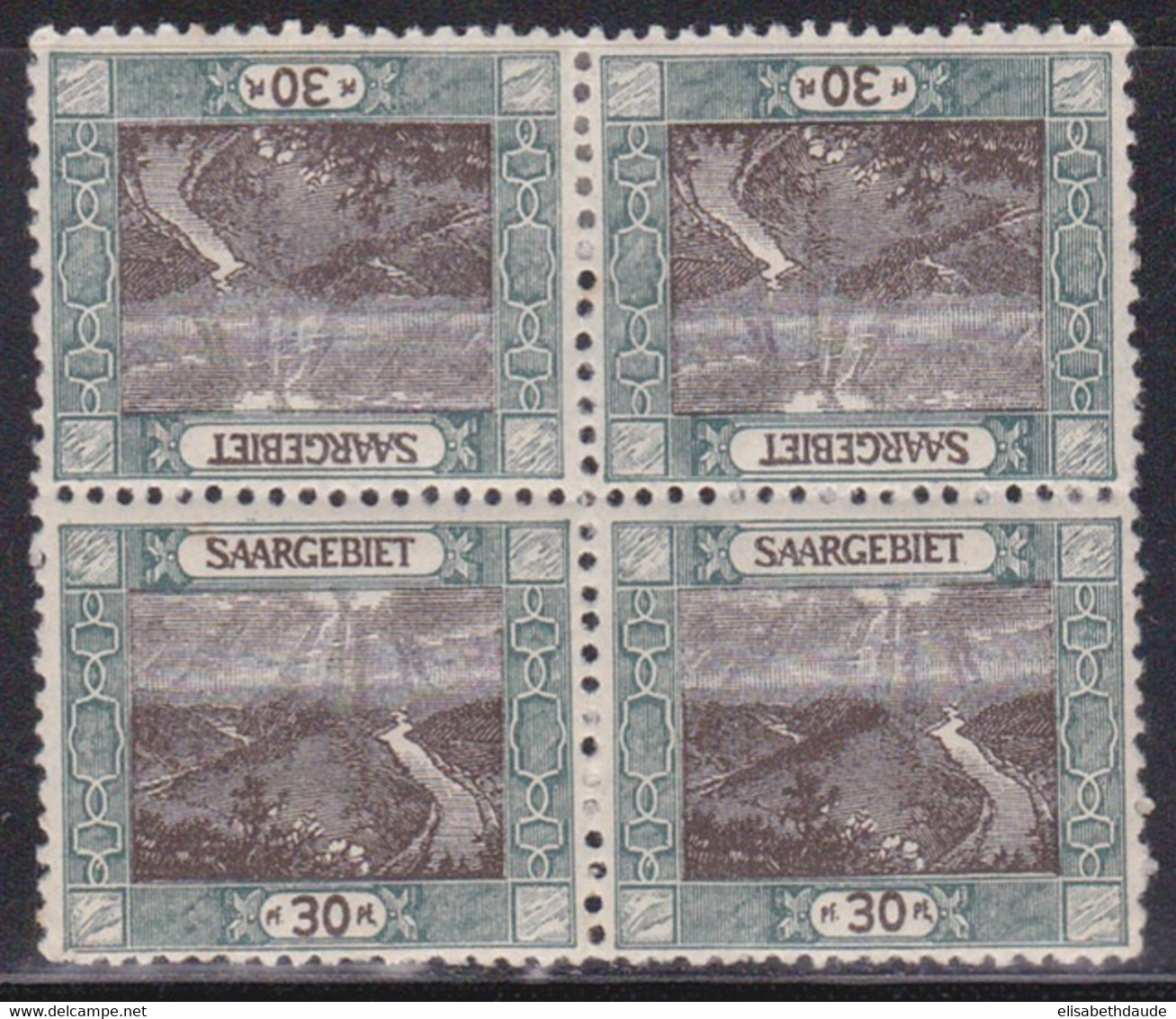 SAAR / SARRE - 1921 - YVERT N° 57c BLOC De 4 * Dont 2 TETE-BECHE - COTE = 80 + EUROS - Ungebraucht