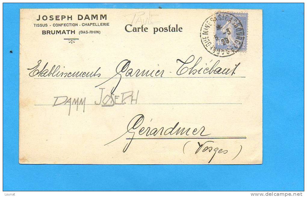 67 BRUMATH - Joseph DAMM - Tissus - Confection - Chapellerie - Brumath