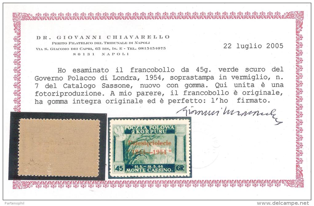 ** 1954 CORPO POLACCO DI LONDRA MNH  ( SASS. 7) Cat. &euro; 1300,00 - 1946-47 Corpo Polacco Periode