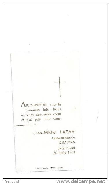 Mignonnette. Souvenir De Première Communion Communion à Chapois De Jean-Michel LABAR. 1961 Jésus, Agneau - Communion