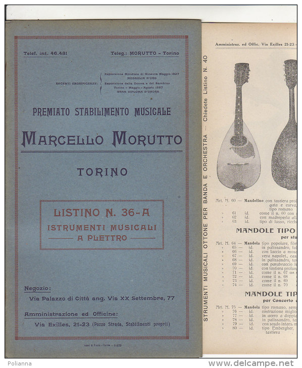 C1285 - Listino Illustrato STRUMENTI MUSICALI A PLETTRO: MANDOLINI Stab.Musicale-Torino 1929 - Strumenti Antichi