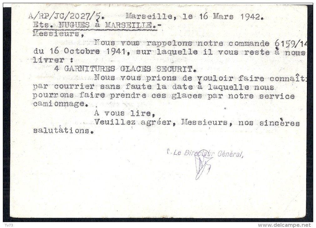 EB164 - ENTIER POSTAL PETAIN 80c  + Affranchissement Complémentaire Mercure - Marseille 1942 - Guerre De 1939-45