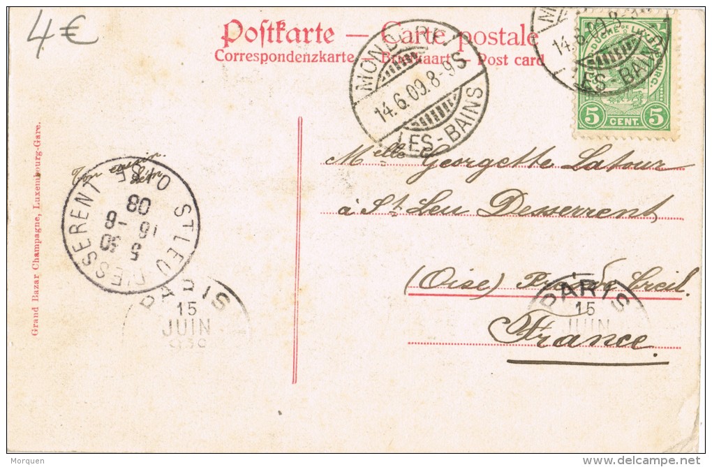 6882. Postal MONDORF Les BAINS (Luxemburg) 1909. Siechengass - 1907-24 Abzeichen