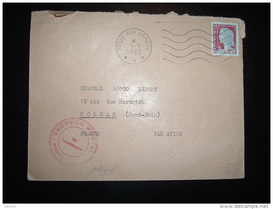 LETTRE TP MARIANNE DE DECARIS 0,25F OBL.MEC. 5-7-1963 POSTE AUX ARMEES + SP 88010 - Military Postmarks From 1900 (out Of Wars Periods)