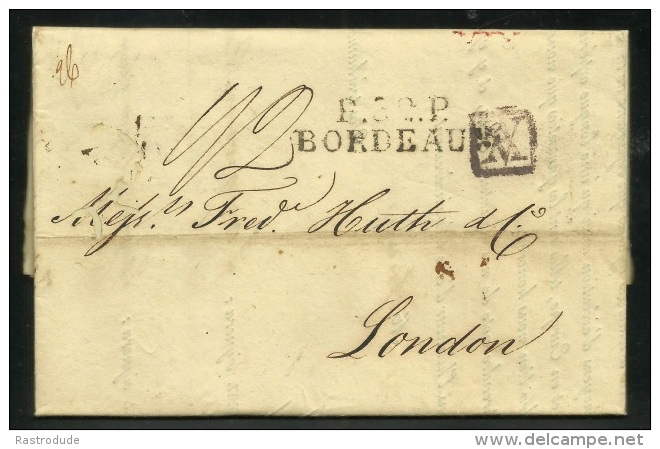 1826 - LAC P.32.P BORDEAUX  AV Encadré (affranchissement Verifié) A LONDON - 1801-1848: Precursors XIX