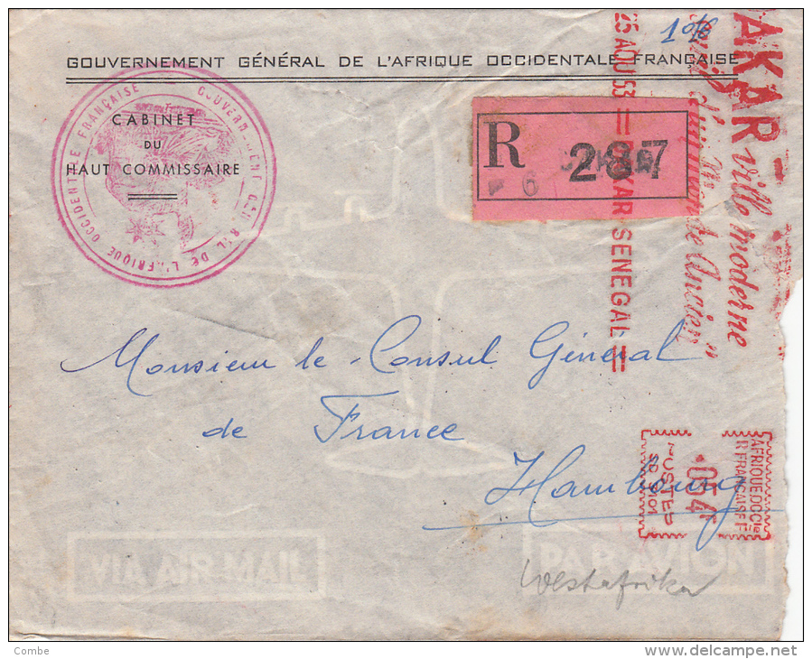 1953,  SENEGAL, LETTRE GOUVERNEMENT GENERAL RECOM. , EMA  DAKAR VILLE MODERNE, 54F, DAKAR Pour HAMBOURG  /4688 - Briefe U. Dokumente