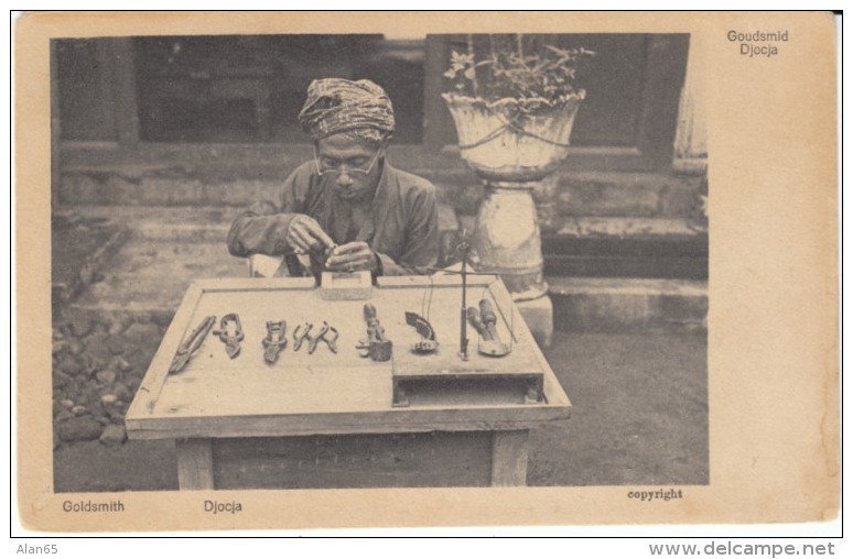 Goldsmith Street Merchant With Tools, Djocja Djokja Indonesia, C1910s Vintage Postcard - Indonesien
