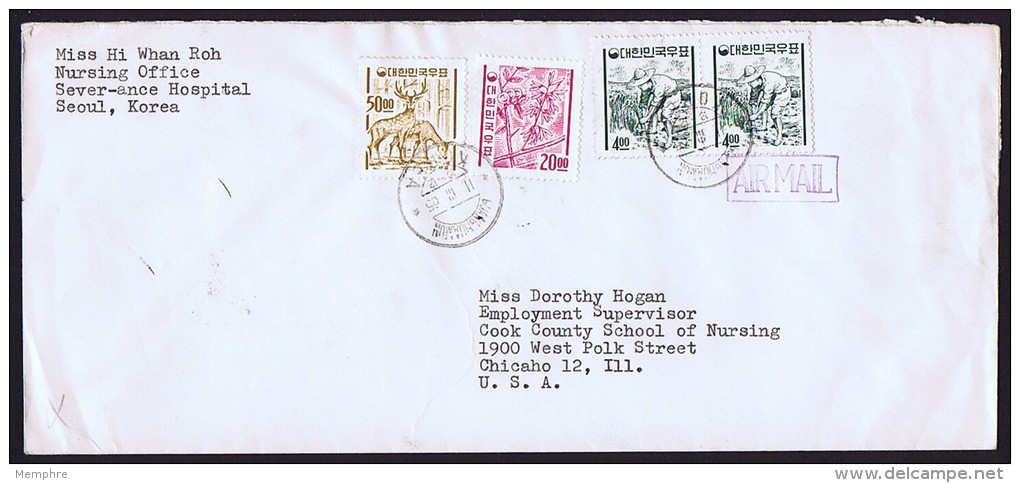 1965  Ai Letter To USA  All Stamps On Granite Paper - Corea Del Sur