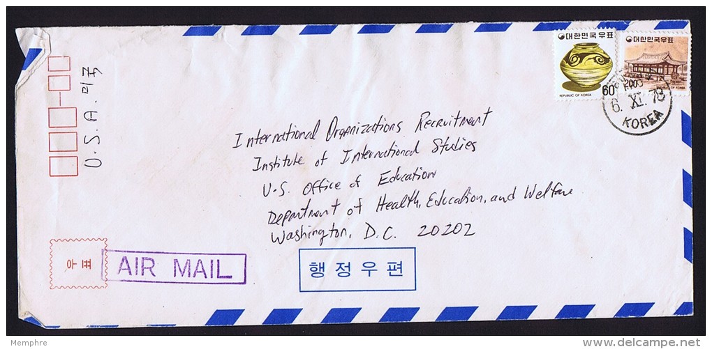 1978  Air Letter To USA   Sc 965, 1099 - Korea (Zuid)