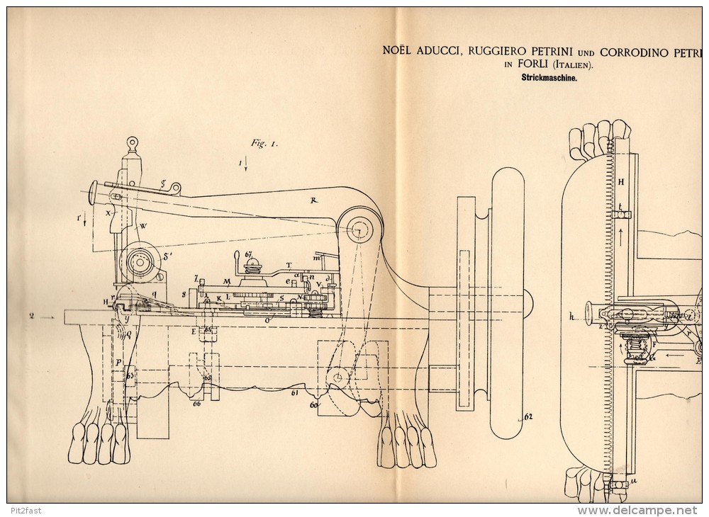 Original Patentschrift - N. Aducci E R. Petrini In Forli , 1889 , Macchina Per Maglieria !!! - Macchine