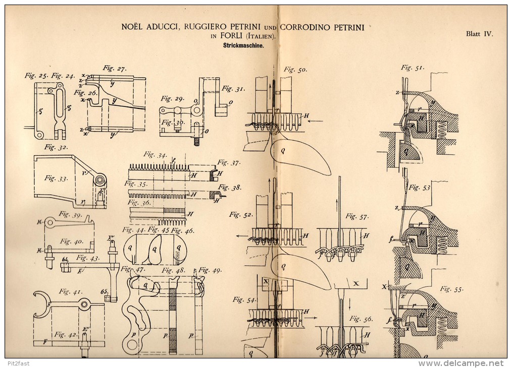 Original Patentschrift - N. Aducci E R. Petrini In Forli , 1889 , Macchina Per Maglieria !!! - Macchine