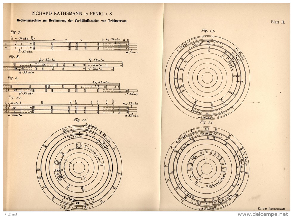 Original Patentschrift - Richard Rathsmann In Penig I.S., 1891 , Rechenmaschine Für Triebwerk , Schule , Instrument !!! - Machines