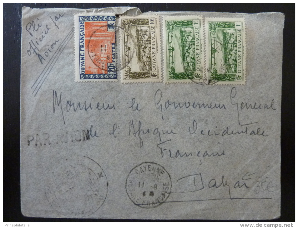 LETTRE AVEC BEL AFFRANCHISSEMENT  AERIEN DE CAYENNE FRANCE LIBRE  1944  CENSUREE PAR AVION =&gt; DAKAR   WW2COVER - Autres & Non Classés