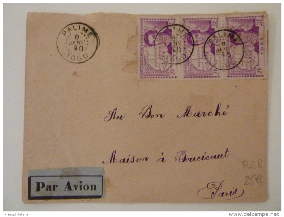 AFFRANCHISSEMENT SUR LETTRE  AVEC RENE CAILLIEX3  DE PALIME TOGO 1940 PAR AVION =&gt; FRANCE     BELLO COVER - Andere & Zonder Classificatie