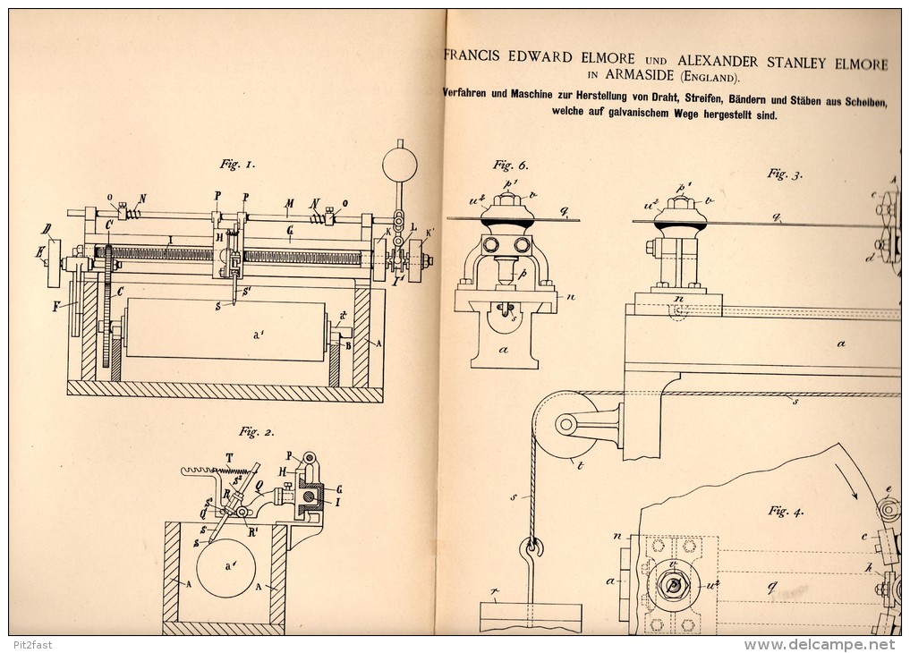 Original Patentschrift - E. Elmore In Armaside , Cumbria , 1888 , Machine For Wire Production !!! - Tools