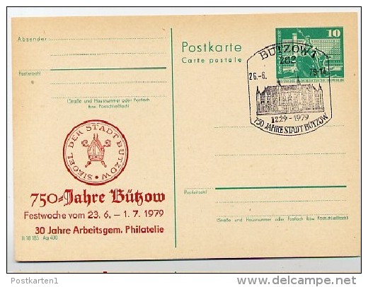 DDR P79-13b-79 C89-b Postkarte PRIVATER ZUDRUCK 750 J. Bützow Sost. Rathaus 1979 - Cartes Postales Privées - Oblitérées