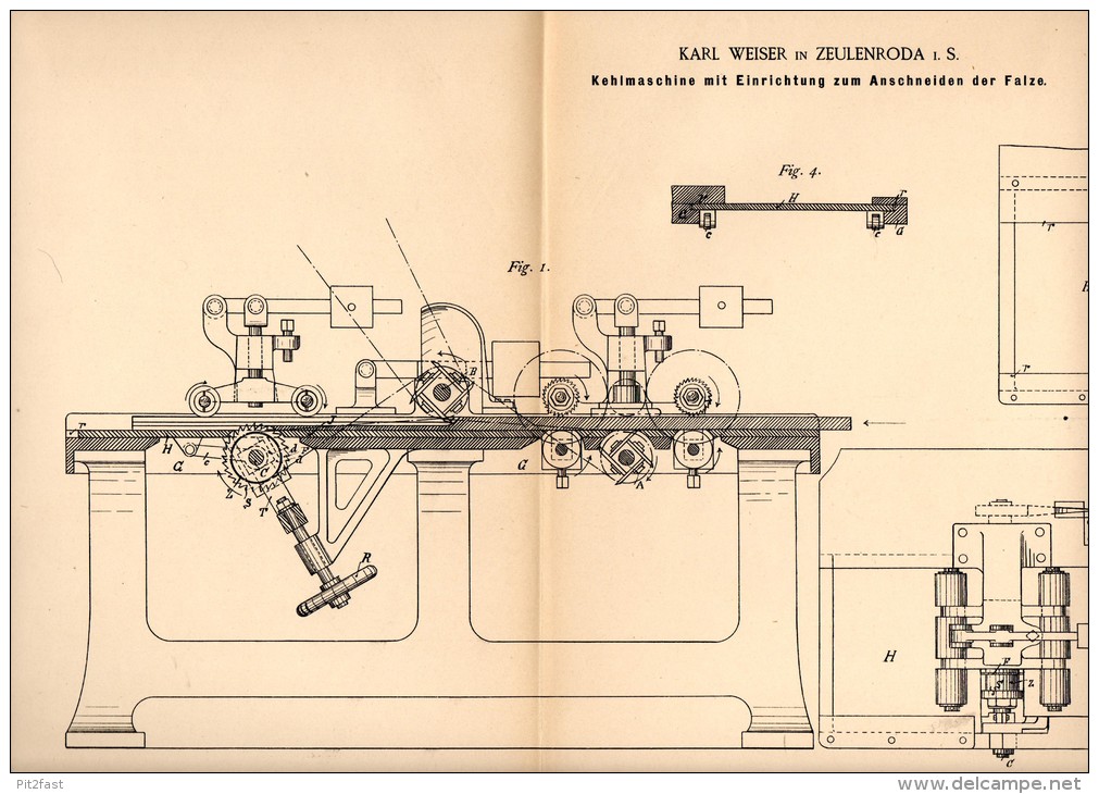 Original Patentschrift - Karl Weiser In Zeulenroda I.S., 1889 , Kehlmaschine , Holz , Kehlleiste , Tischlerei !!! - Tools