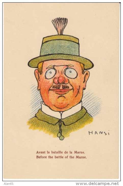 Hansi Artist Signed, 'Before The Battle Of The Marne', Funny Drawing Of Man, C1920s Vintage Postcard - Hansi