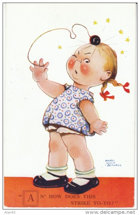 Mabel Lucie Attwell Artist Signed, 'An How Does This Strike Yo-yo' Toy Humor, C1920s/30s Vintage Postcard - Attwell, M. L.