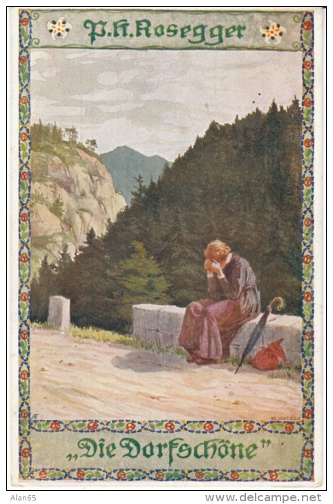 Ernst Kutzer Artist Signed, PH Rosegger, 'Die Dorfschoene', C1910s Vintage Postcard - Kutzer, Ernst