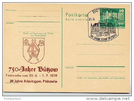 DDR P79-14b-79 C90-b Postkarte PRIVATER ZUDRUCK 750 J. Bützow  Sost. Rathaus 1979 - Cartes Postales Privées - Oblitérées