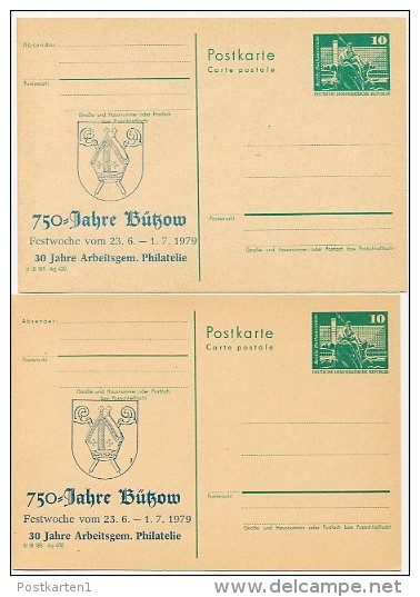 DDR P79-14d-79 C90-d 2 Postkarten PRIVATER ZUDRUCK Hellblau/blau 750 J. Bützow 1979 - Cartes Postales Privées - Neuves