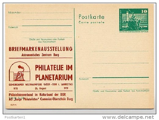 DDR P79-16b-79 C92-b Postkarte PRIVATER ZUDRUCK Weltraumflug Planetarium Burg 1979 - Privé Postkaarten - Ongebruikt