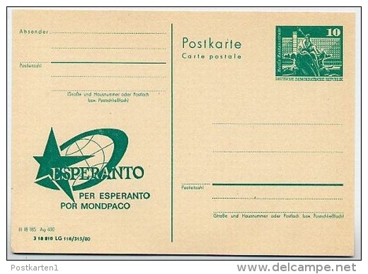 DDR P79-4c-80 C105-a Postkarte PRIVATER ZUDRUCK Esperanto Weltkugel Leipzig 1980 - Privé Postkaarten - Ongebruikt