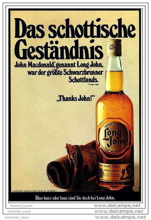 Reklame  -  Long John Scotch Whisky  -  Das Schottische Geständnis  -  Werbeanzeige Von 1973 - Alcoholes