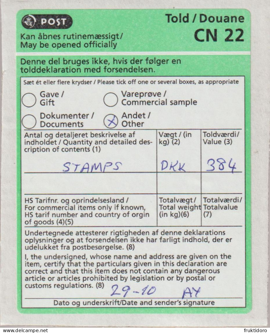 Denmark Customs Declarations From Danish Post - Used - Collections