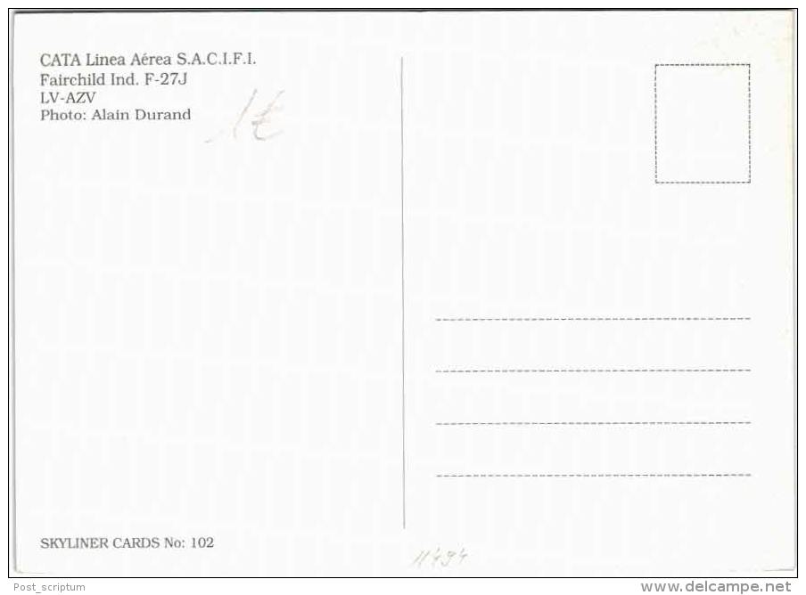 Thème -  Avion - Skyliner Cards N° 102 - Cata Linea Aérea SACIFI - Fairchild Ind F 27J - 1946-....: Moderne