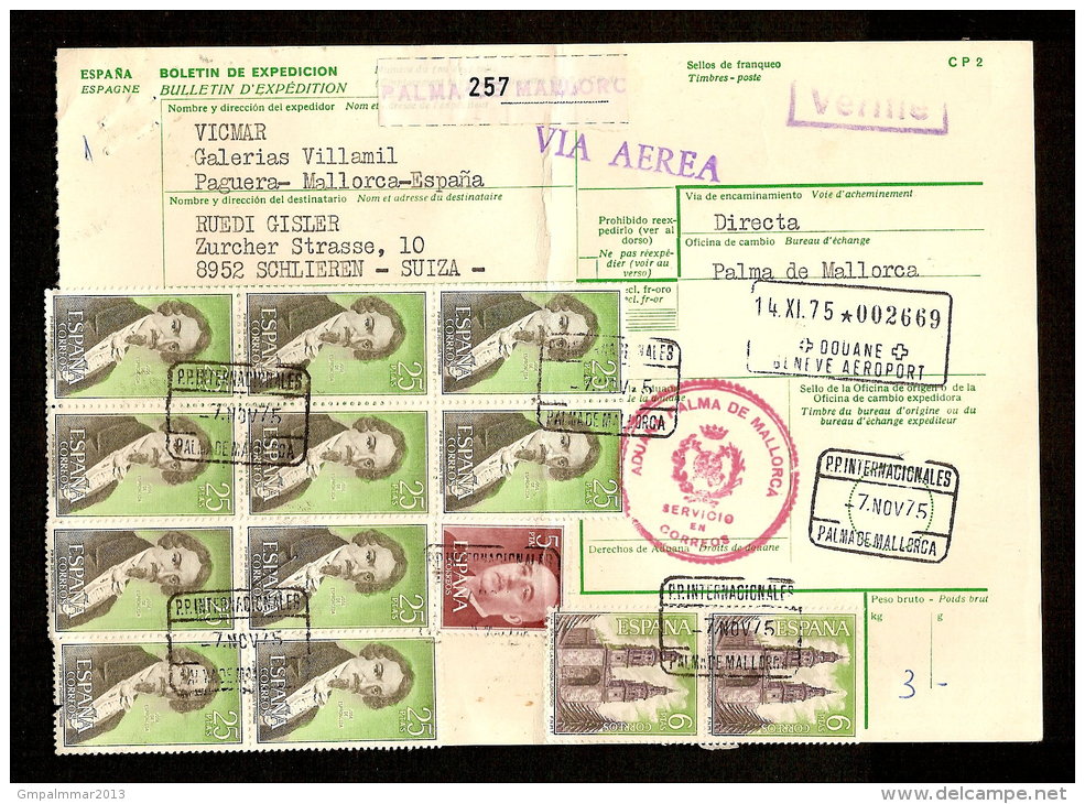 Document Van Expeditie Verzonden Van PALMA DE MALLORCA Naar SCHLIEREN (ZWITSERLAND)  (zie 3 Scans) ! Inzet Aan 10 € ! - Lettres & Documents