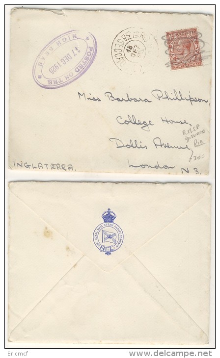 Brazil To GB 1925 Ship Cover Rio De Janeiro Posted On High Seas RMSP Deseado - Covers & Documents