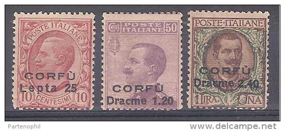 1923 OCC. MILITARE ITALIANA CORFù LING. MH ( SASS.9-11 )  CAT. € 180,00 - Corfù