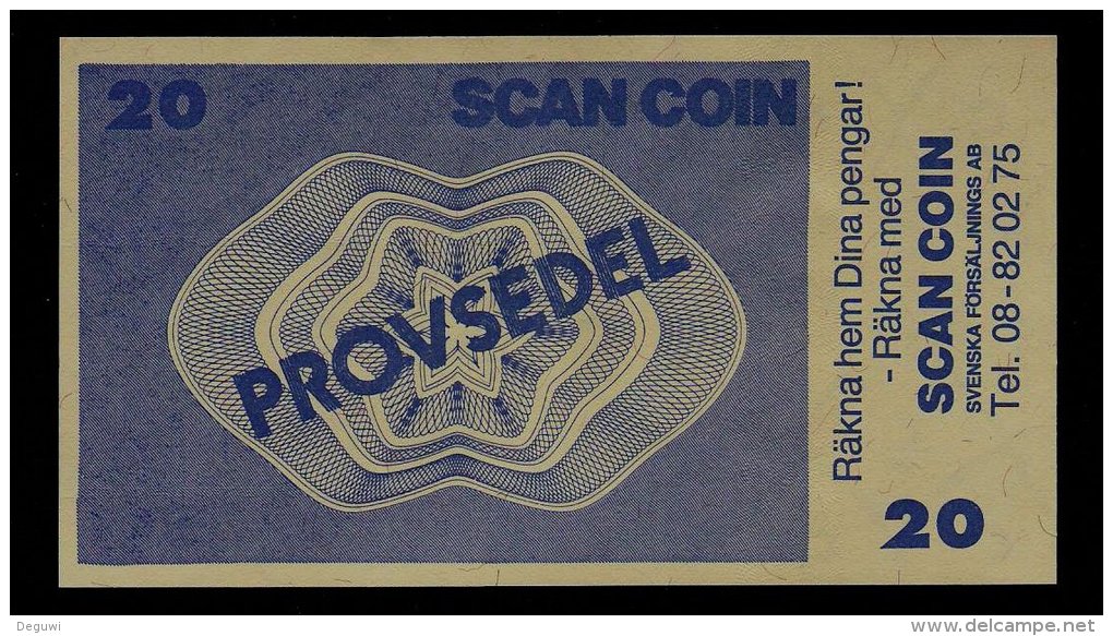 Test Note "SCANCOIN" 20 Units, Beids. Druck, RRRRR, Typ C = 130 X 72 Mm, Mit Rekl., UNC, Sehr Alt! - Sweden