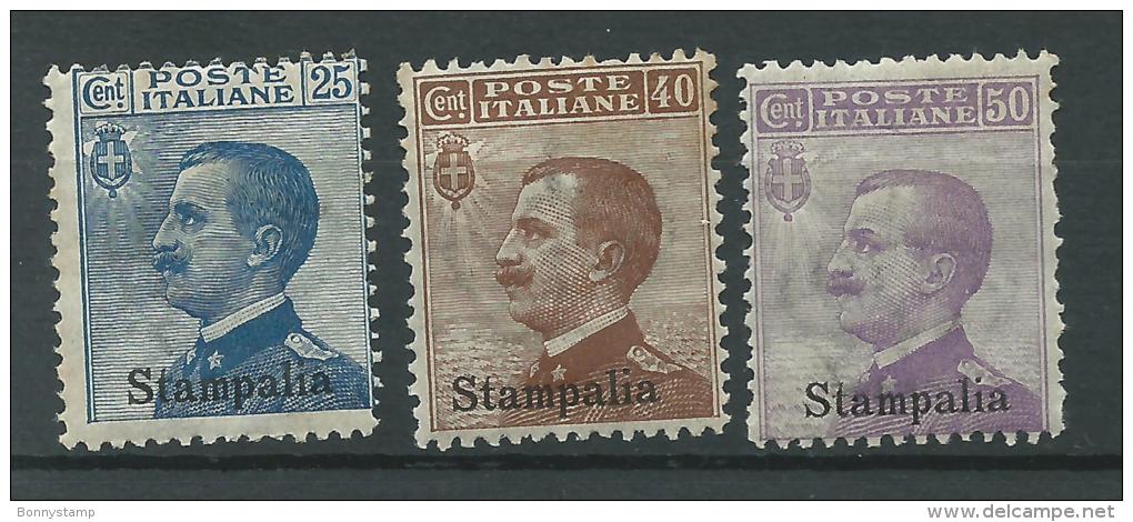 Stampalia, 1912 - 25c Azzurro, 40c Bruno, 50c Violetto - Nr.5/7 MNH** - Aegean (Stampalia)