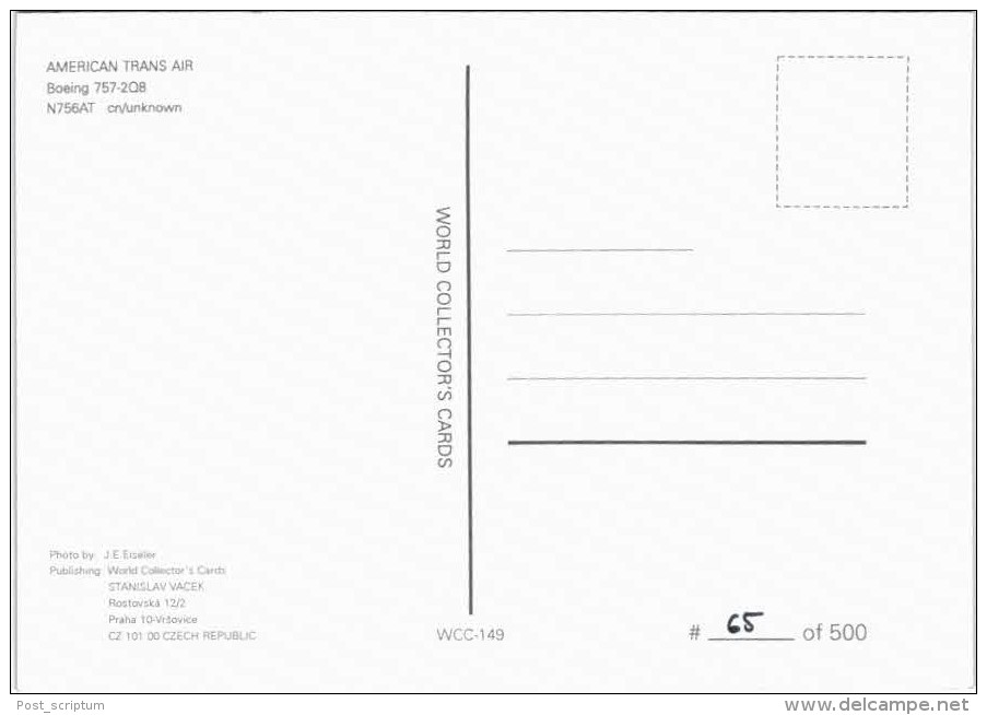 Thème -  Avion -  World Collector´s Cards 149 - American Trans Air Boeing 757 2Q8 - 1946-....: Moderne