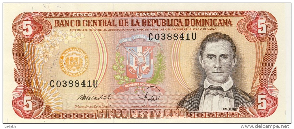 BILLET # REPUBLIQUE DOMINICAINE # CINQ PESO ORO # 1988 # NEUF # SANCHEZ # PICK 54 # - República Dominicana